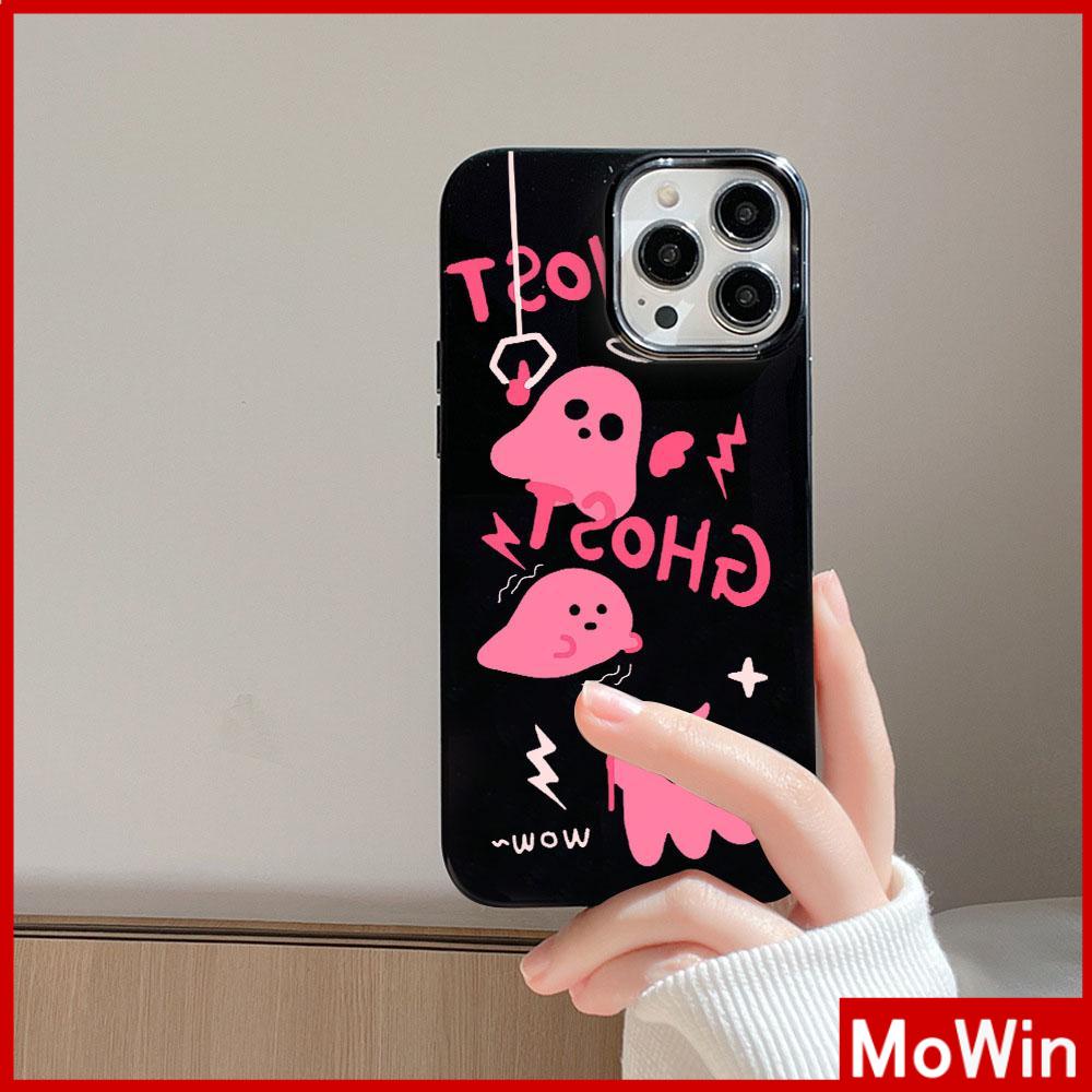 For iPhone 14 Pro Max iPhone Case Black Glossy TPU Soft Case Shockproof Protection Camera Pink Cute Ghost Compatible with iPhone 13 Pro max 12 Pro Max 11 xr xs max 7Plus 8Plus