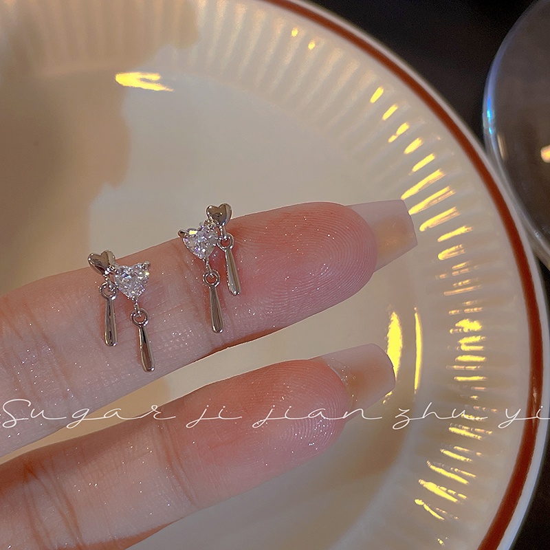 Kami Bunga Halus s925 Perak Ganda Zirkon Jantung Stud Anting-Anting Untuk Wanita Gadis Korea Lucu Cinta Anting-Anting Fashion Telinga Perhiasan Aksesoris