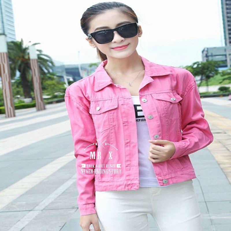 BIG PROMO JAKET JEANS DENIM PINK CROP WANITA PREMIUM from Mr. X