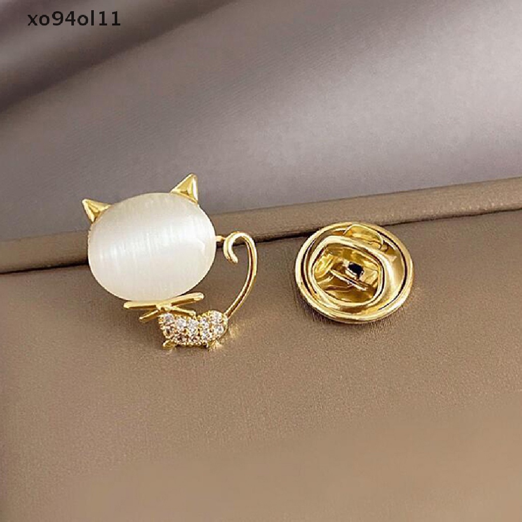 Xo Elegan Berlian Imitasi Opal Batu Bulan Kucing Bros Pin Untuk Wanita Lucu Anak Kucing Hewan Kristal Korsase Bros Aksesoris Pakaian Hadiah Perlengkapan Pesta OL