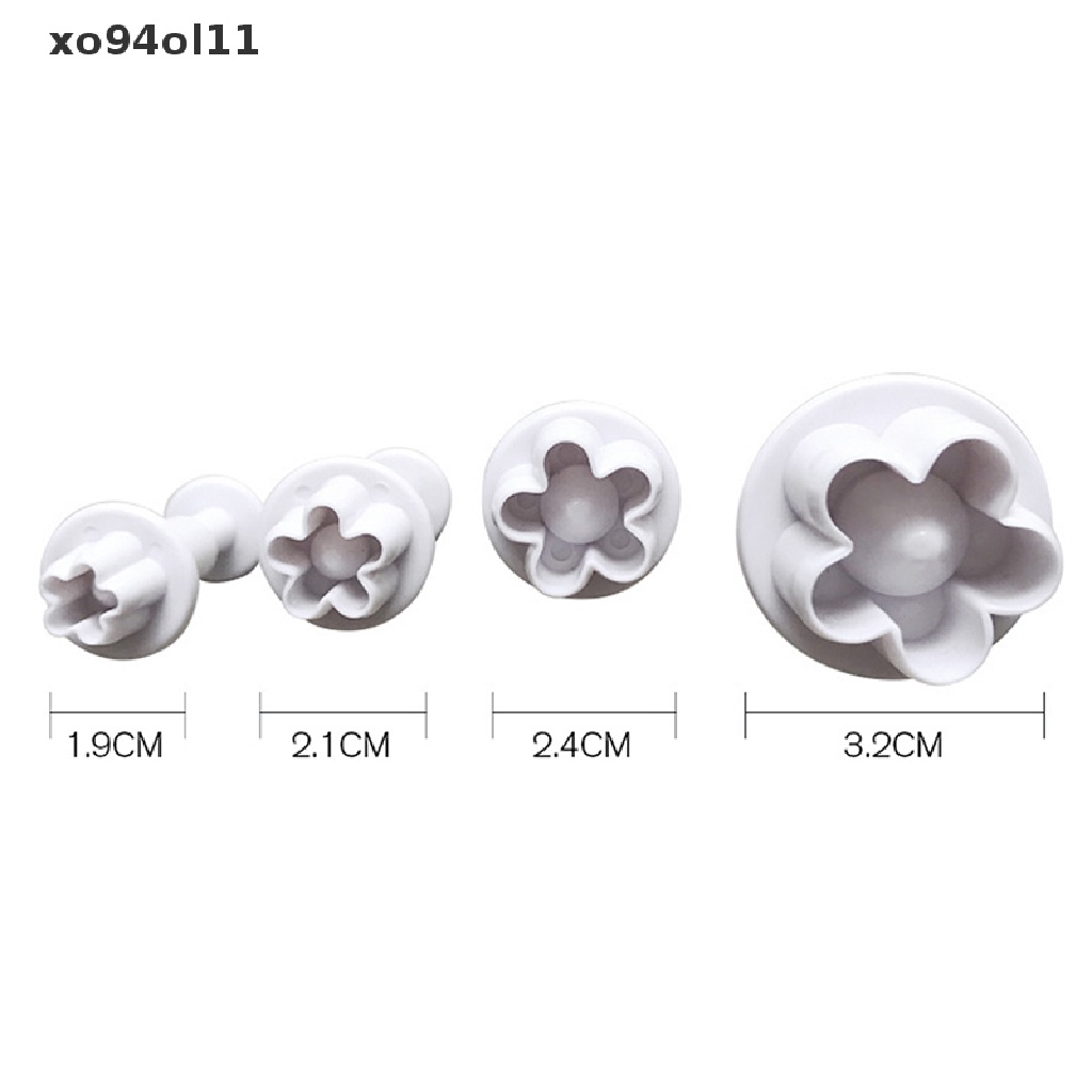 Xo 4Pcs Plum Flower Fondant Cake Cutter Plunger Cetakan Kue Kering Decorag Candy Mould OL