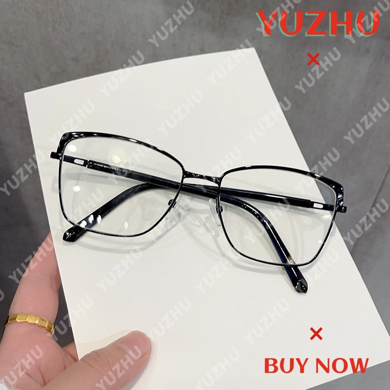 (YUZHU) Vintage Fashion Bingkai Alis Logam Cat Eye Eyeglasses Western Fashion Anti Blue Light Eyeglasses Untuk Wanita