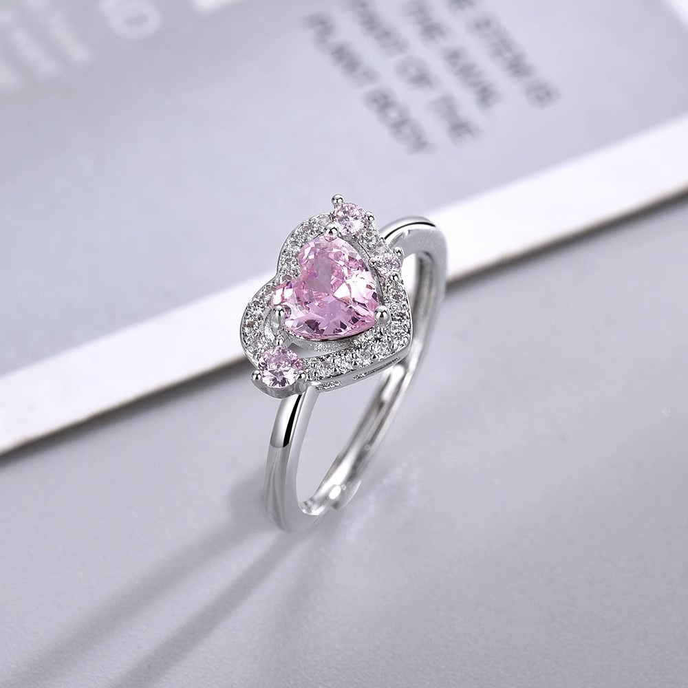 Cincin Hati Batu Permata Merah Muda Mewah Untuk Wanita Fashion Zirkon Jari Cincin Aksesoris Perhiasan