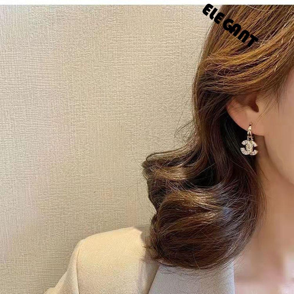 [Elegan] C Huruf Anting Trendi Retro Stud Earrings Perempuan Berlian Aksesoris Telinga Wanita Menjuntai Earrings