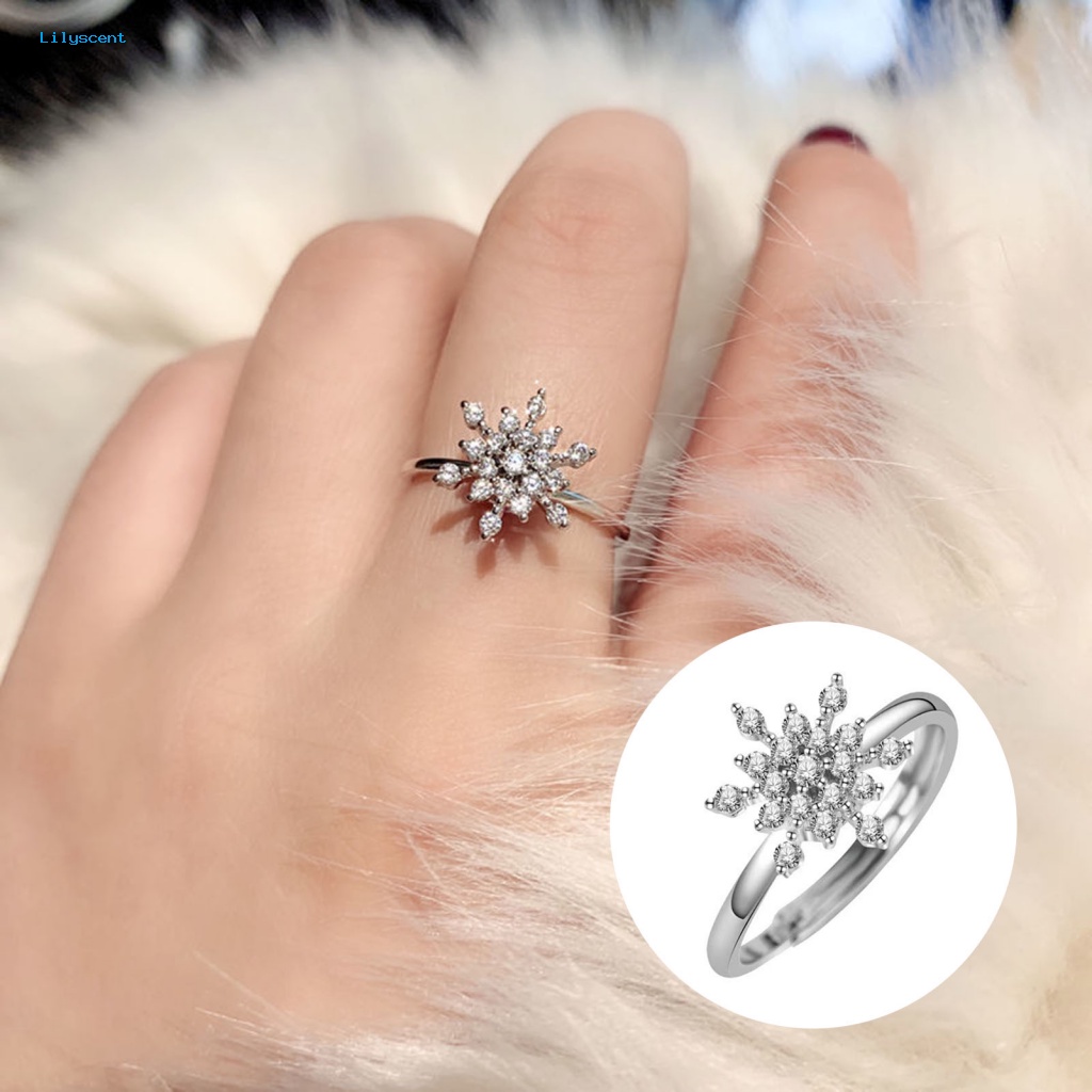 Lilyscent Ringan Cincin Jari Perhiasan Pesta Dilapisi Cincin Indah Snowflake Decor