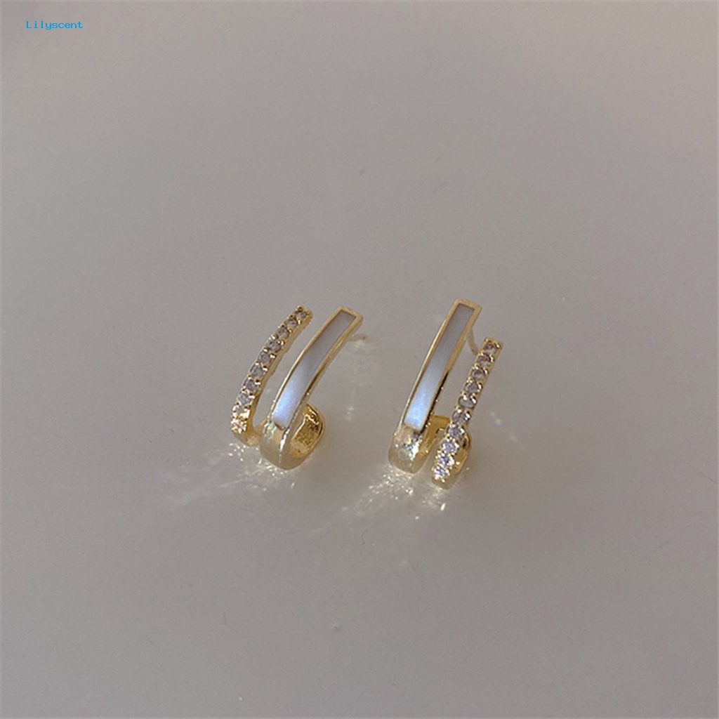 Lilyscent 1pasang Anting Pejantan Logam Prom Perlengkapan Zirkon Bertatahkan Vertikal Bar Menjuntai Earrings Elegan