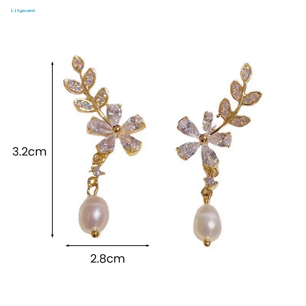 Lilyscent 1pasang Anting Drop Warna Emas Untuk Pacaran Fashion Bunga Daun Berlian Imitasi Menjuntai Anting All-match