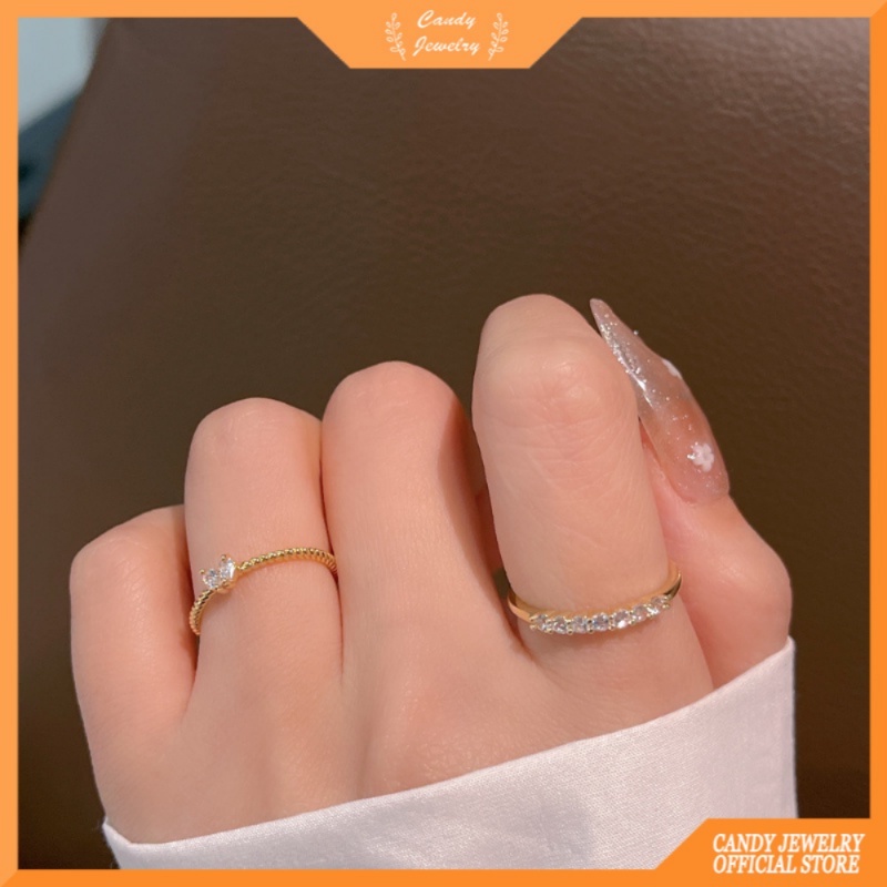 2pcs / set Cincin Zircon Flash Warna Permen Gaya Korea Untuk Wanita