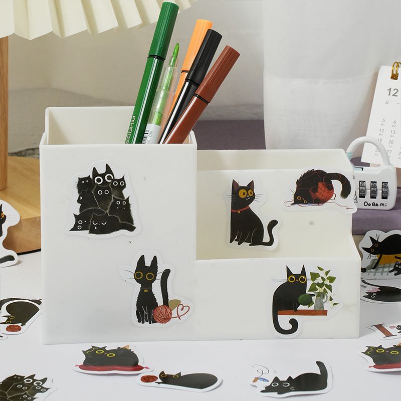 46pcs Kartun Kemas Mr. Stiker Seri Kucing Hitam Siswa Scrapbook Deco DIY Decals Stickers