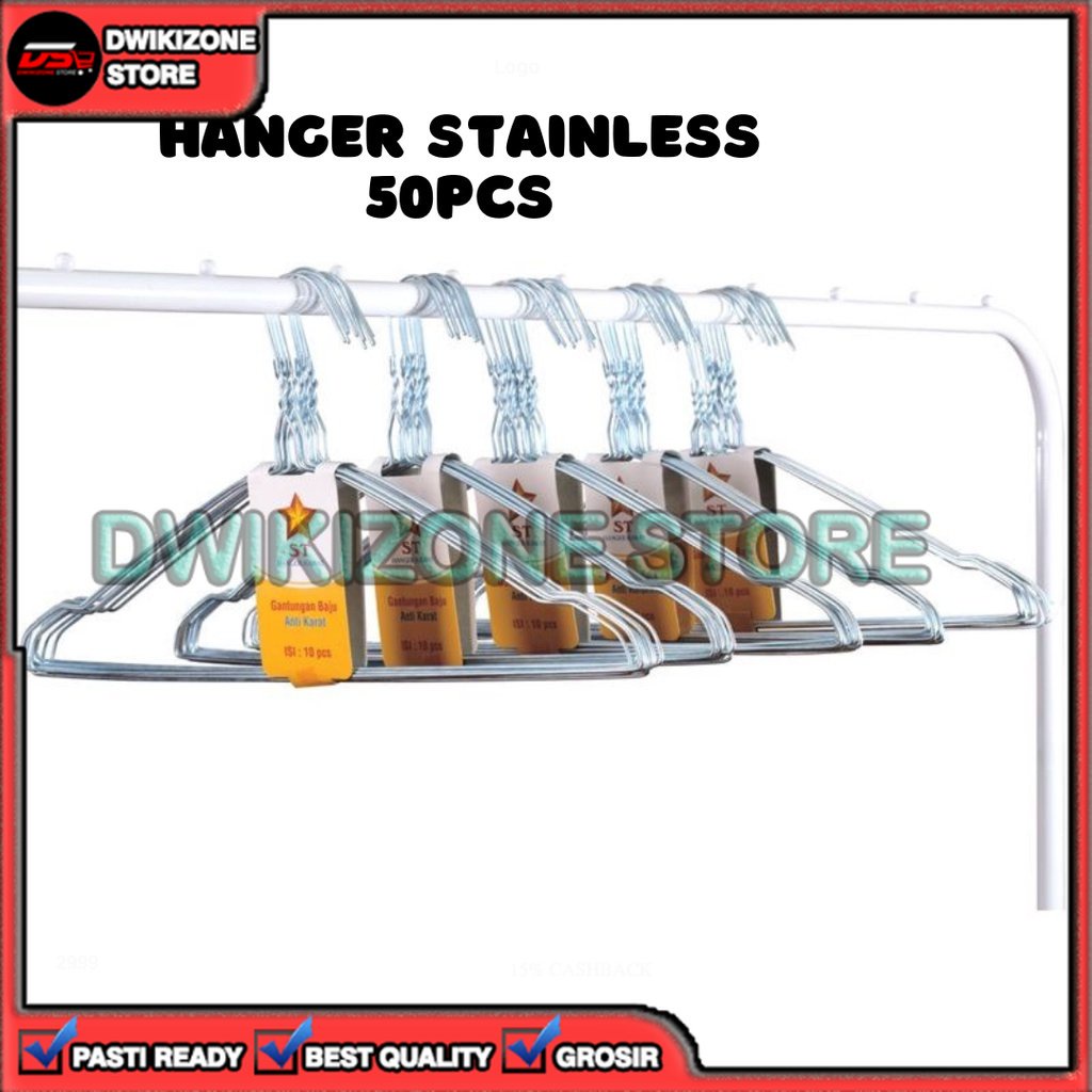 [DZS] GANTUNGAN BAJU HANGER KAWAT 50PCS STAINLESS STEEL BESI KUAT TAHAN LAMA 50 PCS