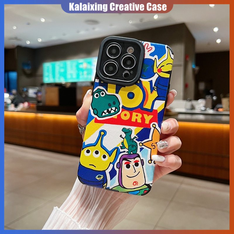 Casing Ponsel Kulit Garis Persegi Untuk iPhone14 Pro Max13 12 11 Xs Max X XR 7per8 Plus 14Plus Lembut Penutup Belakang Motif Toy Story