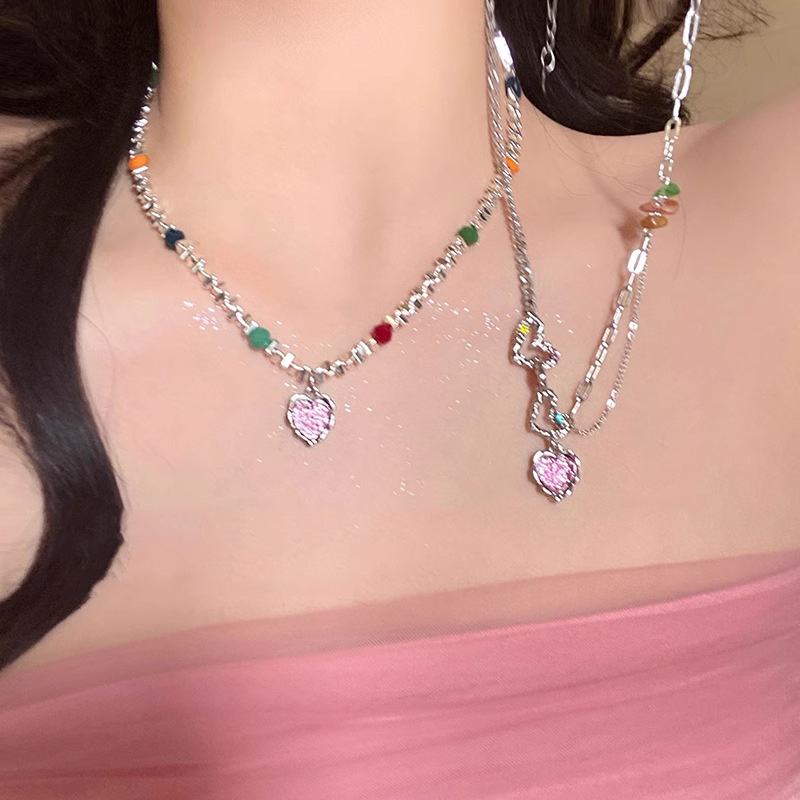 Ahellogirl Warna Cinta Liontin Klavikula Rantai Perempuan Ins Fashion Kalung