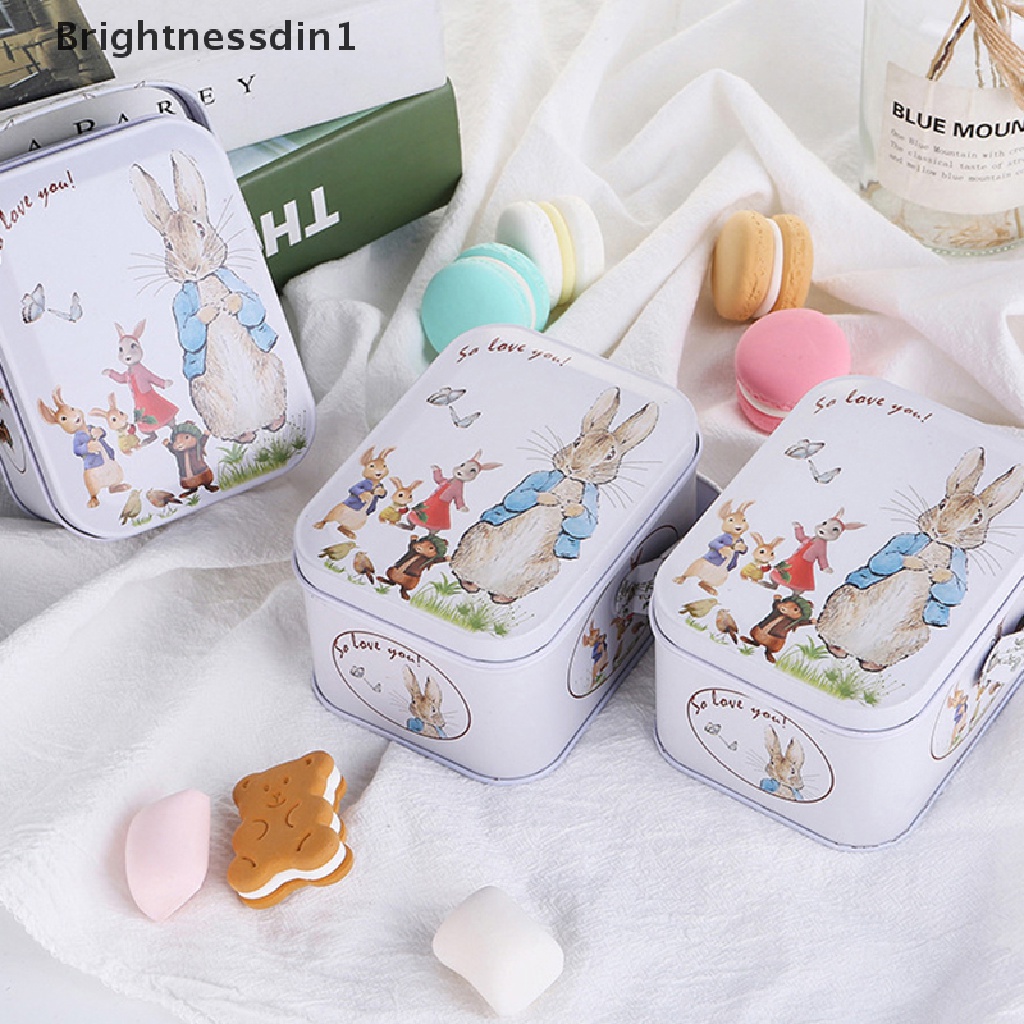 [Brightnessdin1] White Rabbit Toffee Tin Can Small Suitcase Storage Can Tin Metal Candy Box Gift Butik