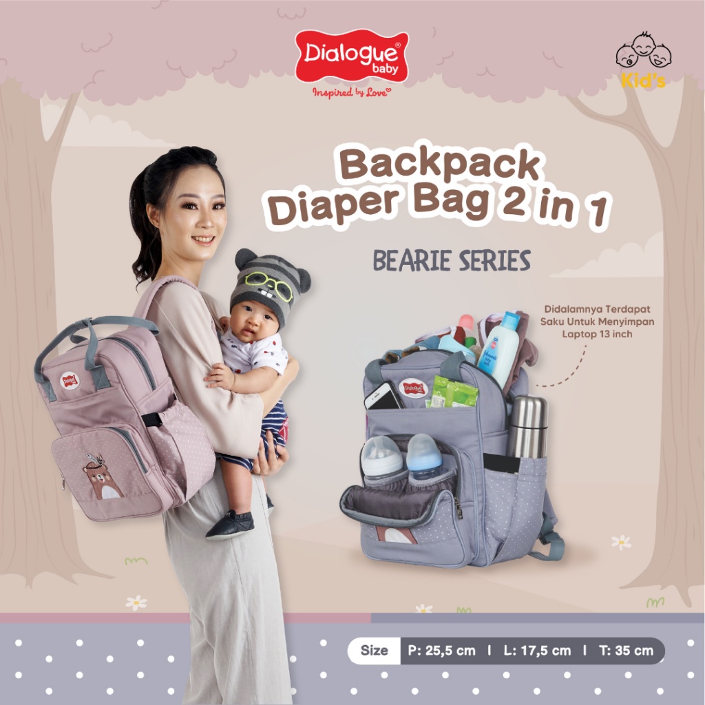 DIALOGUE BACKPACK DIAPER BAG 2 IN 1 BEARIE SERIES - DGT7316