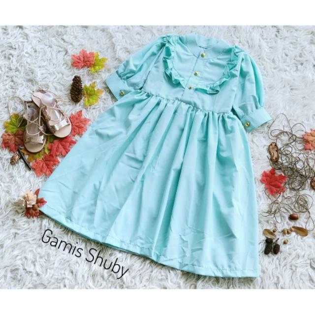 GAMIS ANAK /KATUN TOYOBO ANAK & DEWASA  "' GAMIS SHUBY "'  WARNA MINT