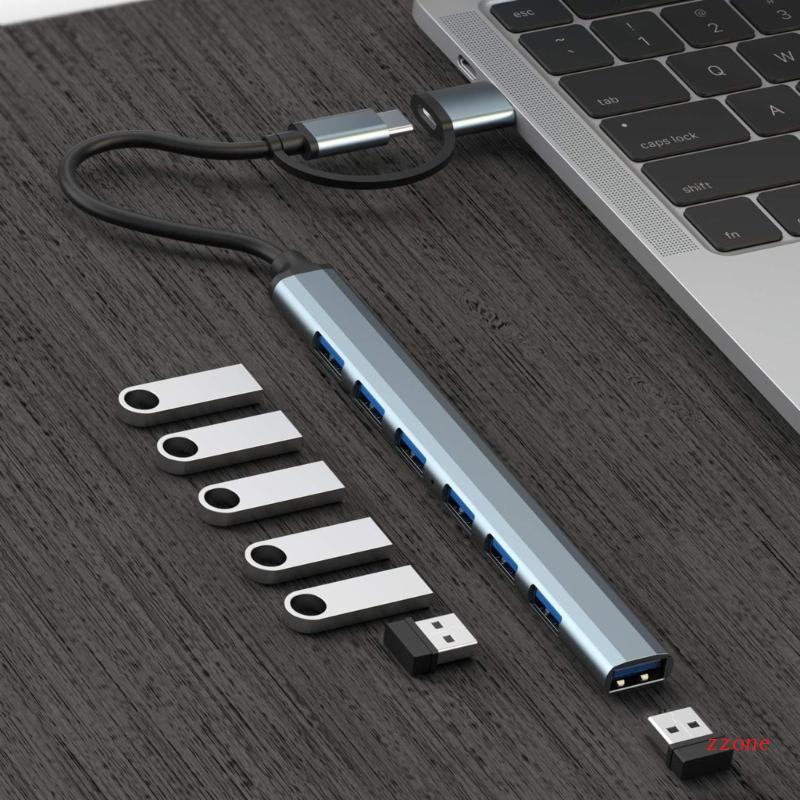 Zzz 4/7in1 Type-C USB Hub Docking Station USB3.0 Splitter Expander Untuk Keyboard PC