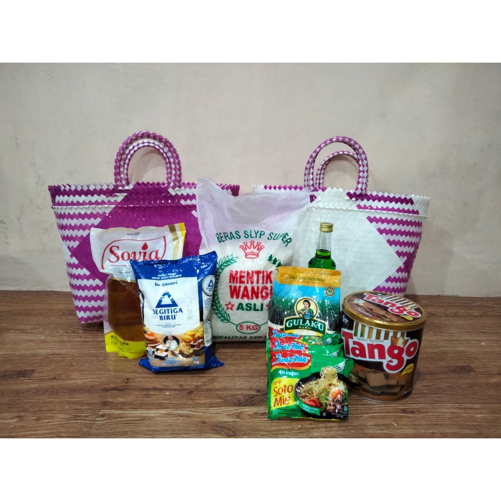 Tas Anyam Plastik Kaca / 10Pcs Tas Anyaman Motif Kaca Lancip Ukuran XL / Tas Belanja Pasar 03