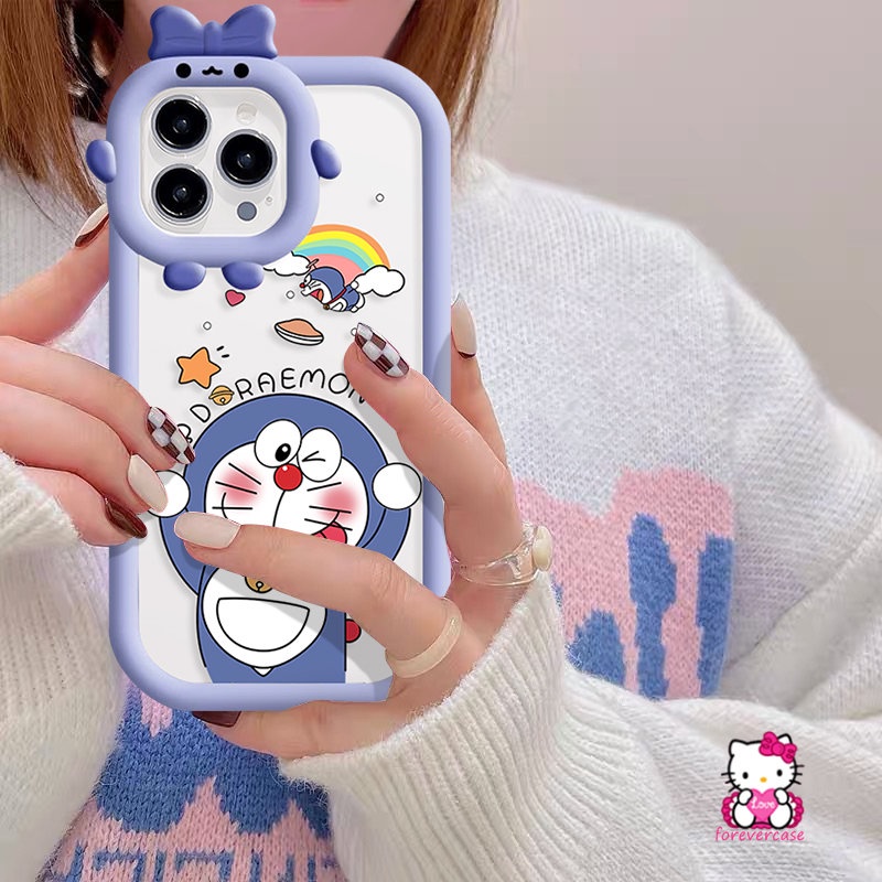 Cute 3D Bowknot Little Monster Lens Phone Case Compatible for iPhone 7Plus 11 Pro Max 13 14 12 Pro Max XR X XS Max 6s 6 8 7 Plus SE 2020 Lovely Cartoon Doraemon Soft Tpu Cover