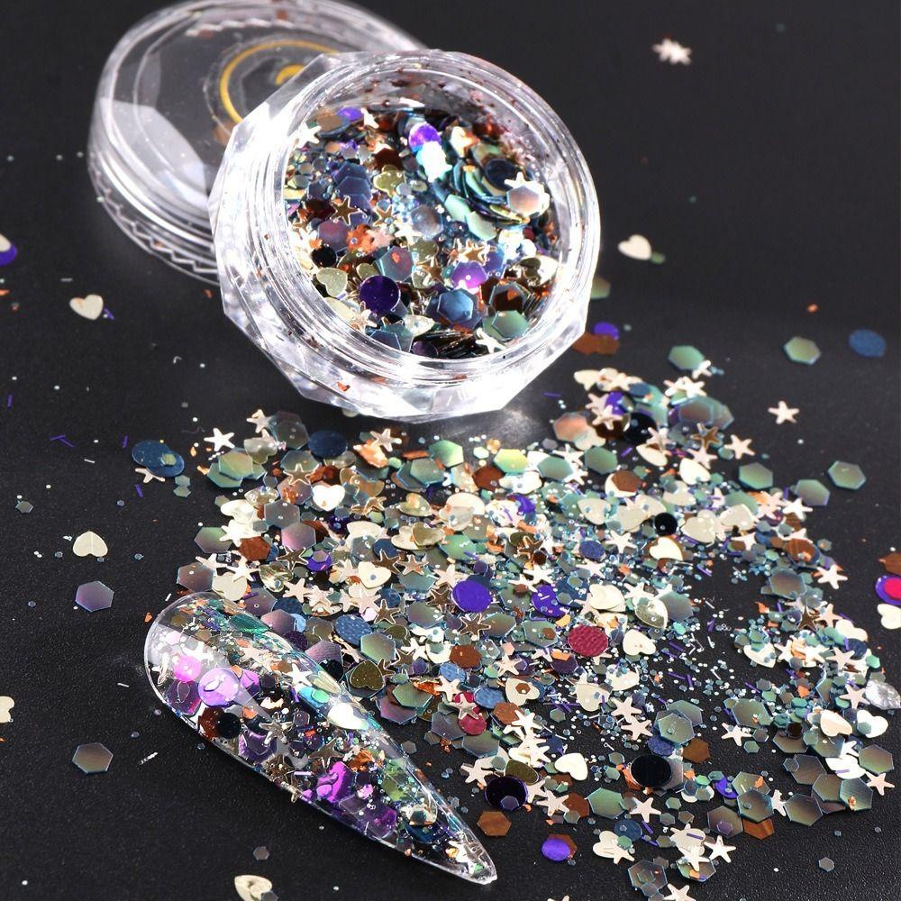Needway Paku Sequin Sparkle Gel Nail Charms Hexagons Hologram Glitter Nail Art Patch 3D Glitter Flakes Nail Glitter Flakes