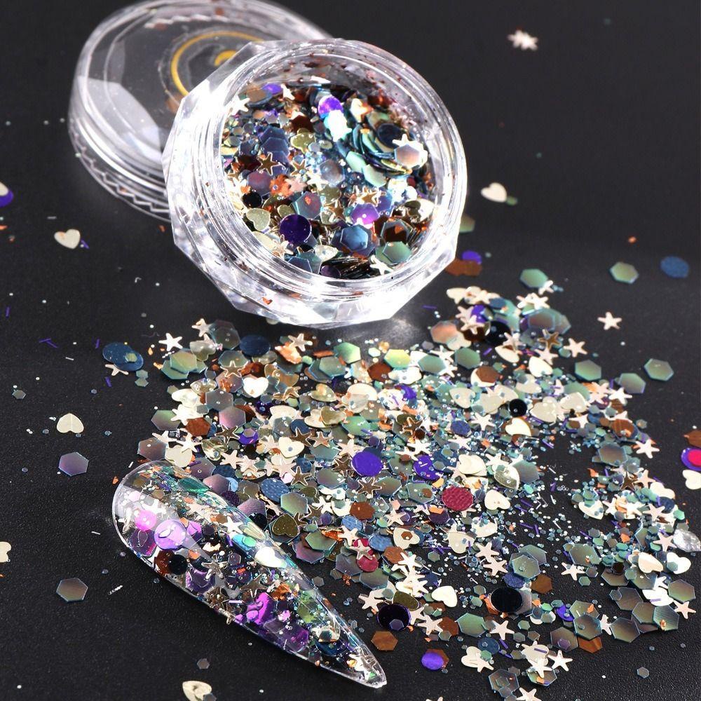 AUGUSTINA Agustina Kuku Payet Sparkle Eyelash Dekorasi Hexagons Manicure Aksesoris Hologram Glitter Nail Art Patch Kuku Glitter Serpihan