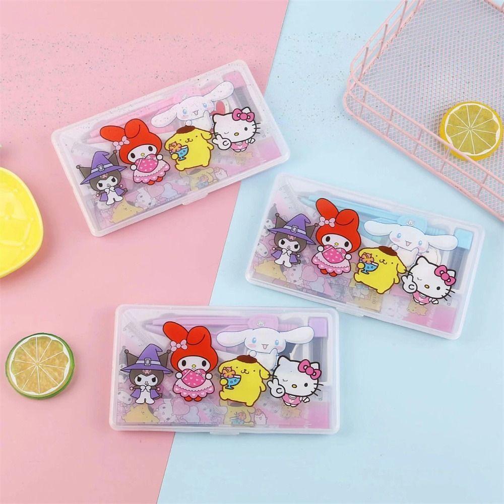 Mxbeauty Penggaris Compas Set Perlengkapan Kantor Perlengkapan Sekolah Kuromi Geometri Tools My Melody Penggaris Matematika Plastik
