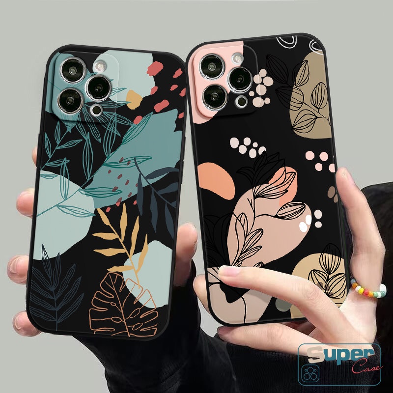 Casing Tanaman Daun Seni Tepi Lurus Redmi 9A 12C 9 9T 10 A1 10C 9C Nfc Note12 9 10s 11 8 10 Pro Max Poco X5 X3 Pro Nfc M4 M3 Pro F4 MI 12 10 11 Lite Samping Soft Cover Tpu Motif