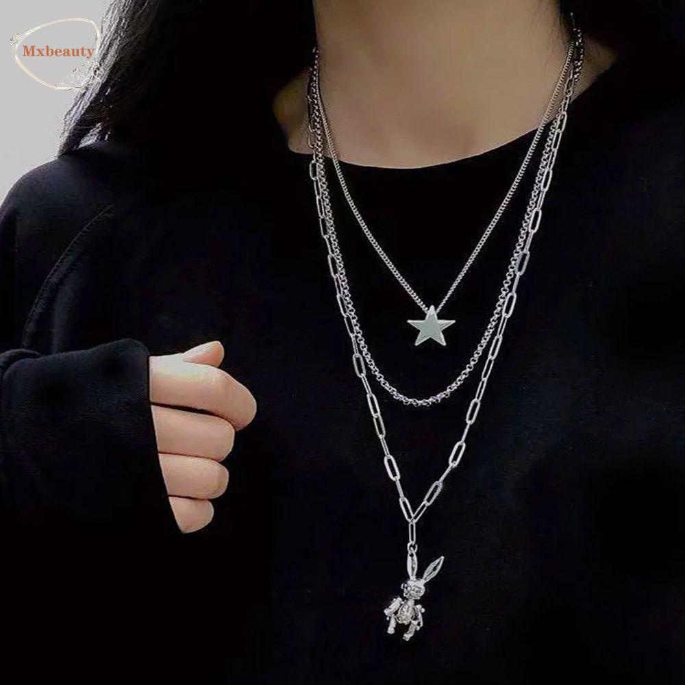 Mxbeauty Kalung Kelinci Kreatif Hadiah Gadis Keren Y2K Multi-layer Salib Gaya Korea Necklace