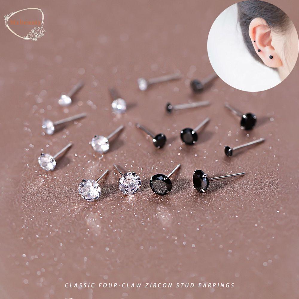 Mxbeauty Zirkon Anting Wanita Sederhana S925 Perak Anting Anti-blocking Tindik Telinga Ear Stick Mini Earring