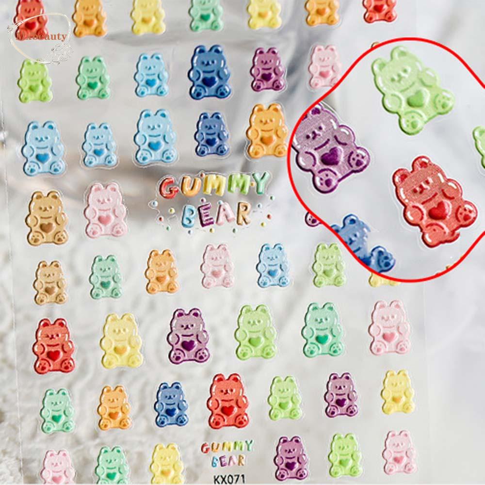 Mxbeauty 5D Grafir Stiker Kuku Lucu Gummy Bear Decal DIY Nail Art Desgin