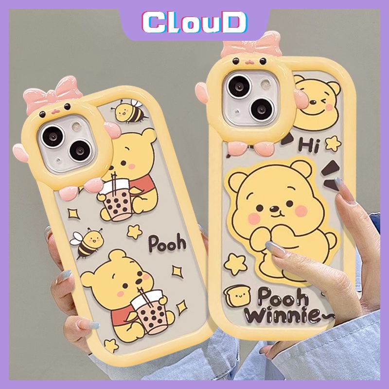 Realme C35 C33 C21 C25s C25Y C31 C12 C30 C15 C11 C20 C21Y 9 Pro+7i 9i 5 8 9 7 5s 8Pro 5i 6i C25 C17 C3 Ikatan Simpul 3D Lucu Lensa Monster Kecil Kartun Winnie the Pooh Bear Sarung Soft Case