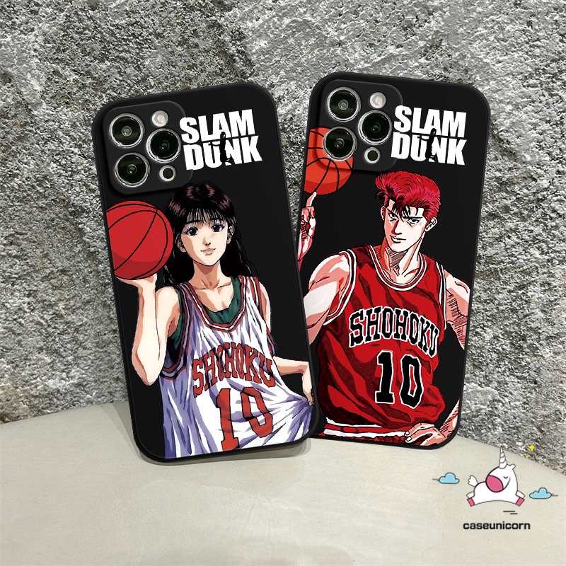 IPHONE Casing Ponsel Kartun Anime Slam Dunk Kompatibel Untuk Iphone11 14 13 12 Pro Max XR 7 6S 86 Plus X XS Max SE 2020 Lucu Sakuragi Hanamichi Haruko Akagi Pasangan Lembut Penutup Tepi Lurus