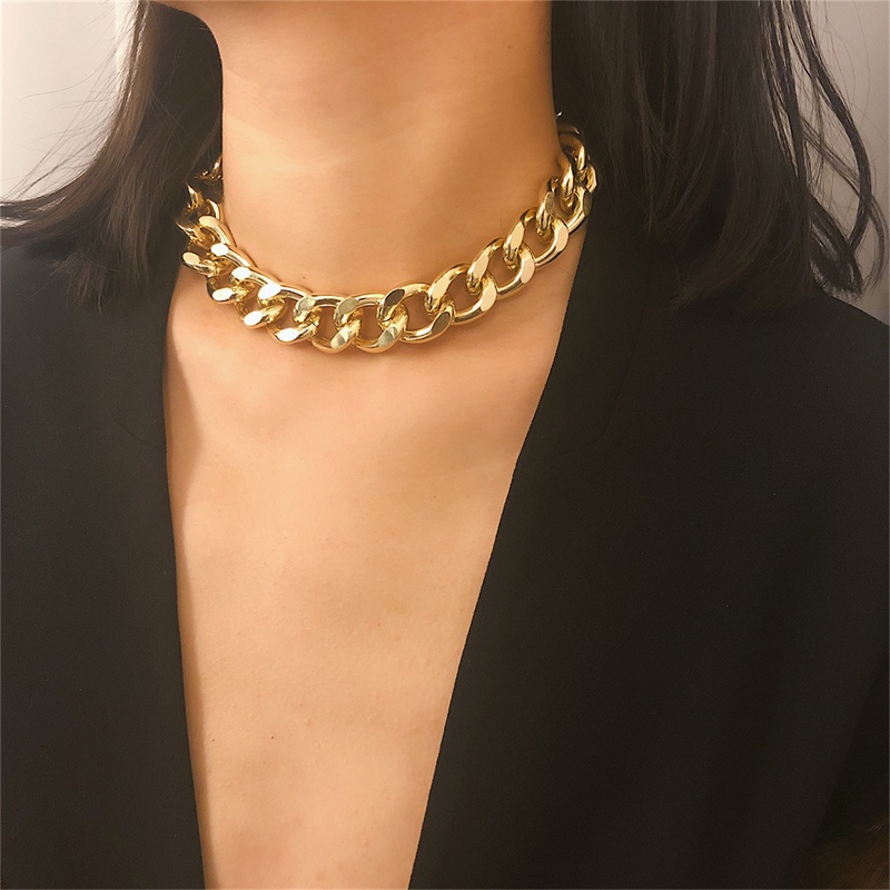 [AYBX] Punk Miami Cuban Choker Kalung Kerah Statement Hip Hop Besar Chunky Aluminium Warna Emas Tebal Rantai Kalung Wanita Perhiasan