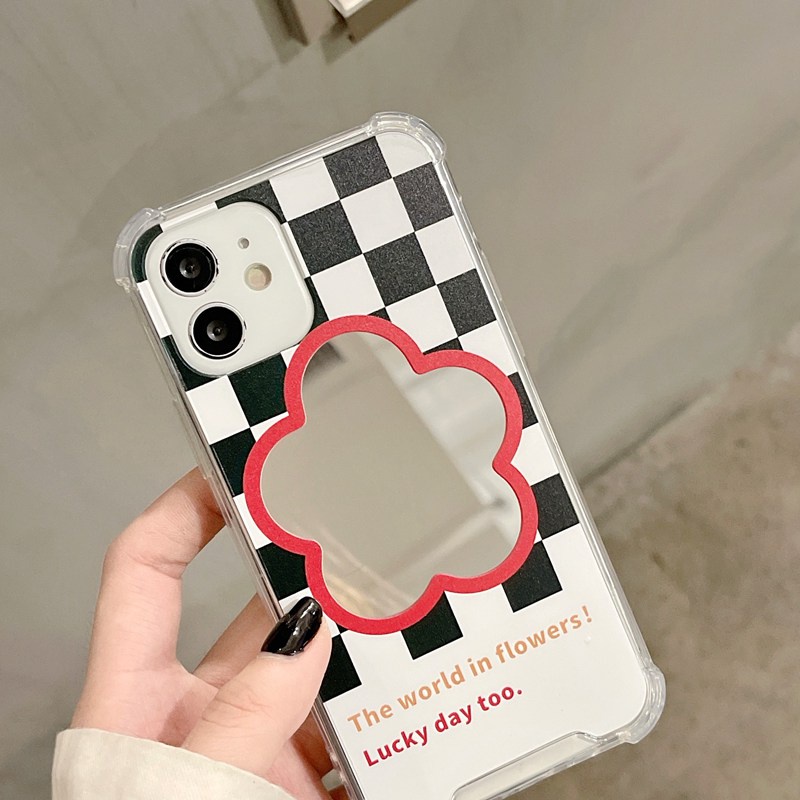 [Anti Jatuh Cermin] Pretty Makeup Silikon Soft Case IPhone 6S 7 8 Plus X XR XS Max IPhone 11 12 13 14 Pro Max 14 Plus 7 +8+12 13 mini Wanita Gadis Ins Fashion Cek Hitam Dan Putih