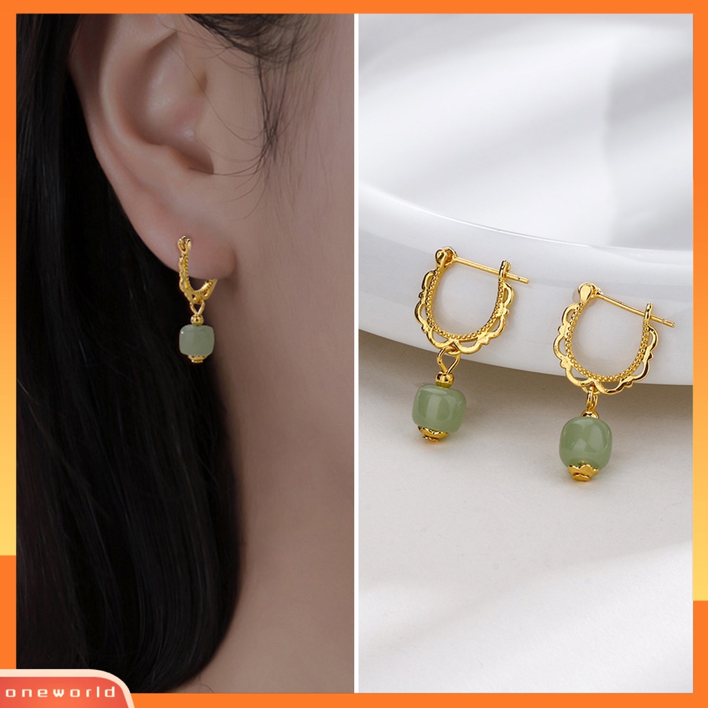 [EONE] 1pc Menjuntai Anting Gaya China Warna Emas Elegan Peri Hadiah Hypoallergenic Retro Faux Hetian Jade Drop Earring Perhiasan Aksesoris