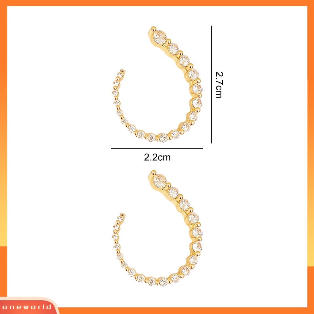 [EONE] 1pasang Anting Pejantan Berbentuk C Geometris Minimalis Elegan Mewah Berkilau Berlian Imitasi Wanita Open Hoop Earrings Fashion Jewelry