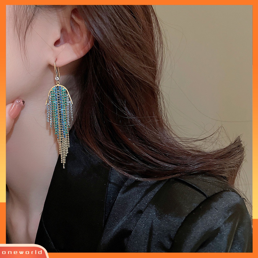 [EONE] 1pasang Anting Panjang Glitter Perhiasan Pernyataan Geometris Gaya Bohemian Warna-Warni Hias Berlian Imitasi Anting Rumbai Untuk Perjamuan