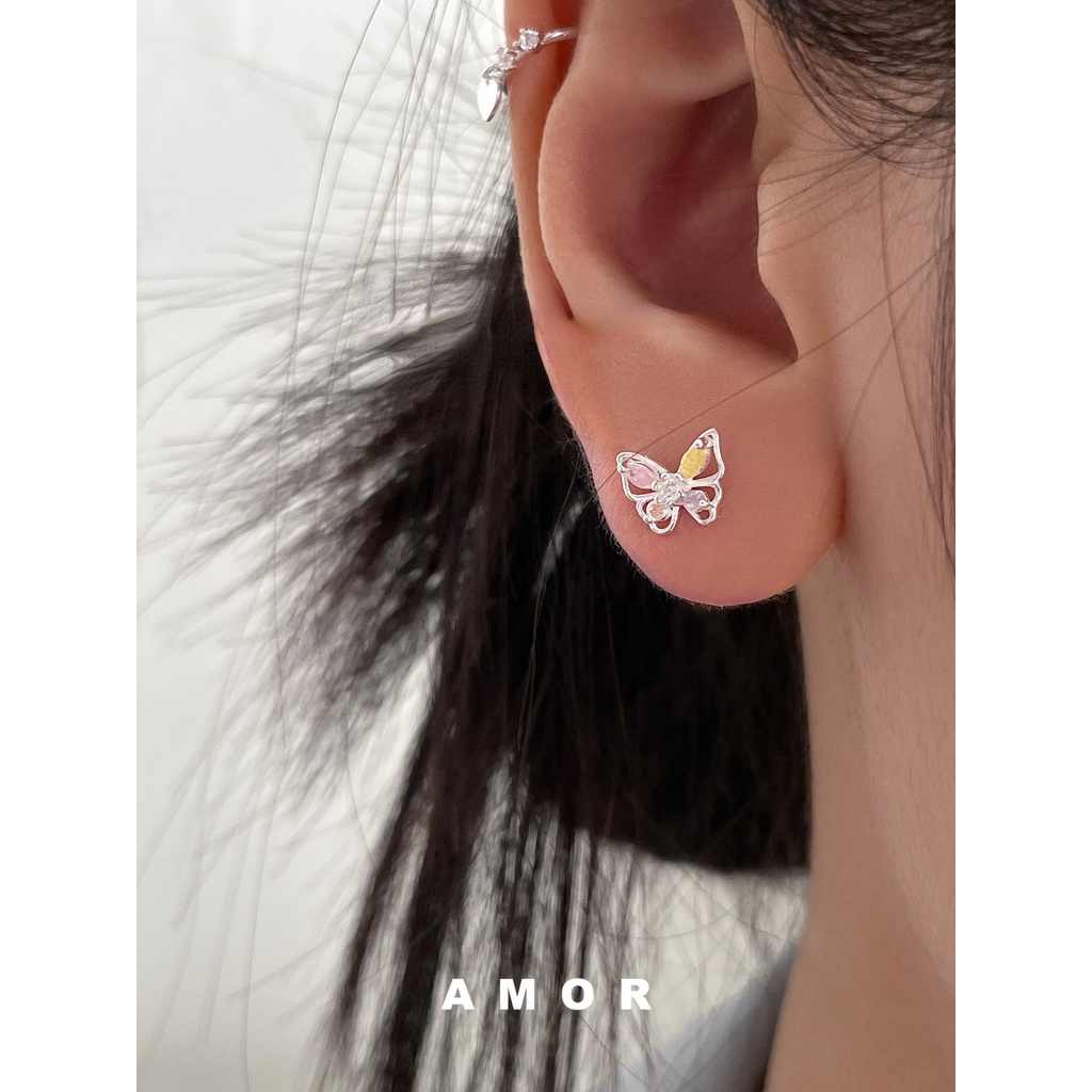 Berwarna Zirkon Kupu-Kupu Manis Perempuan Cochlear Studs Earrings