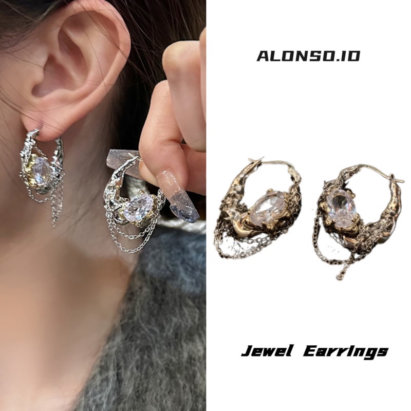 Logam Tidak Teratur Zirkon Rumbai Anting Aksesoris Fashion Harajuku