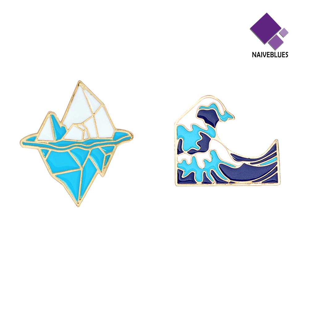 &lt; Naiveblues &gt; Kartun Lucu Gelombang Laut Iceberg Bros Pin Jaket Tas Lencana Hadiah