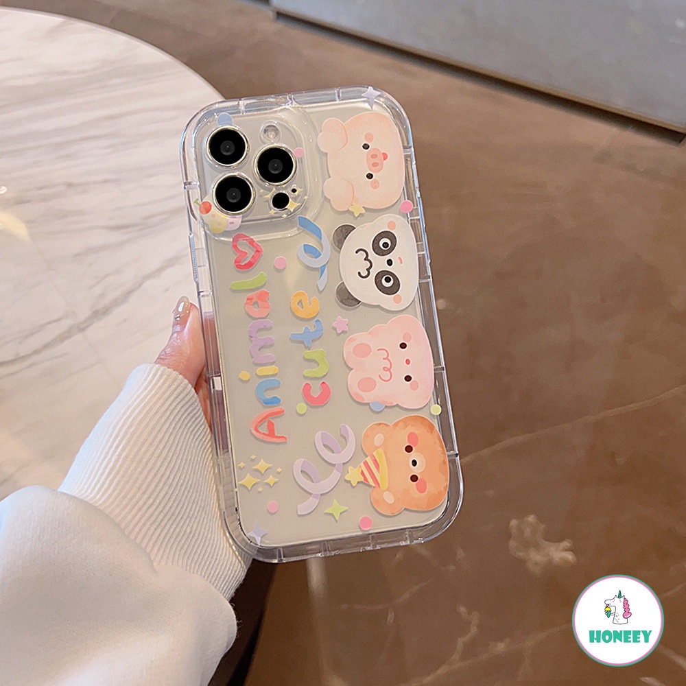 IPHONE Kawaii Animal Pesta Ulang Tahun Beruang Art Casing Ponsel Transparan Untuk Iphone14 13 12 11 Pro Max14 Plus Case Kartun Lucu Soft Cover