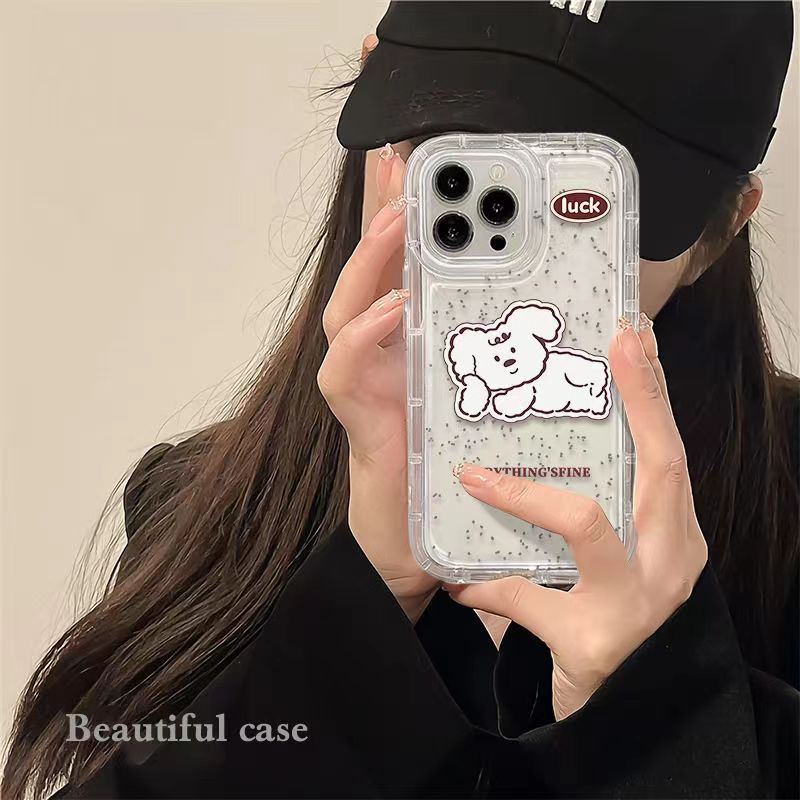 IPHONE Case Ponsel Puppy Cocok Untuk Iphone11 14 14pro 14plus 13 13mini 13pro 13prm iPhone12 7Plus 8Plus Xr XS 13 12mini Pro Max Empat Sudut Casing Ponsel Transparan Tahan Guncangan