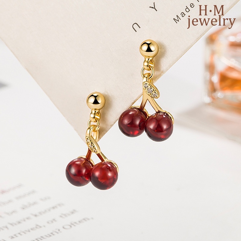 Anting Cherry Perak S925 Red Garnet 2023anting Baru