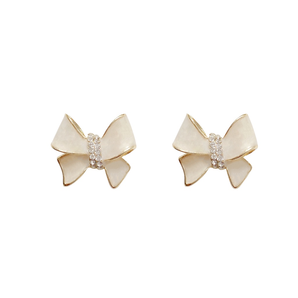 Yeezii Sweet Bow Stud Earrings Untuk Wanita Kristal Tetes Minyak Earrings Aksesoris Perhiasan