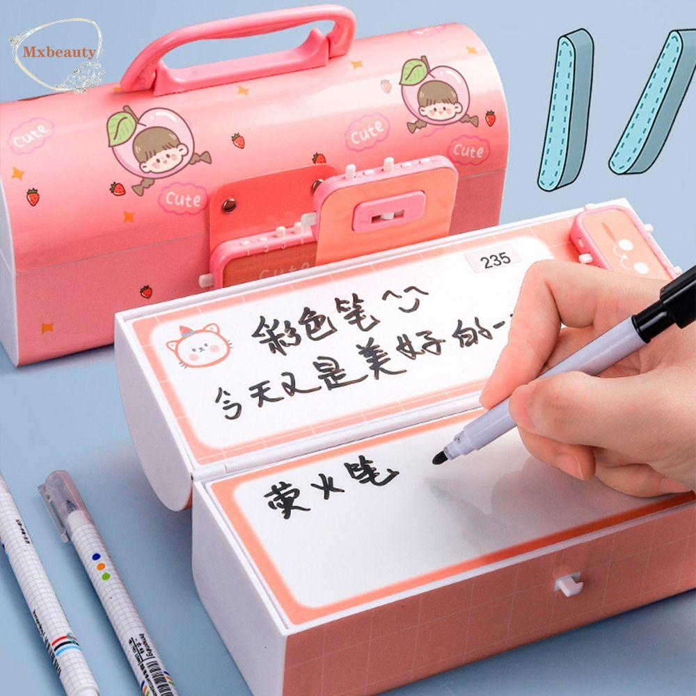 Mxbeauty Pen Case Dengan Kunci Password Lucu Kreatif Lapisan Ganda Perlengkapan Sekolah Kapasitas Besar Gaya Korea Siswa Pensil Case