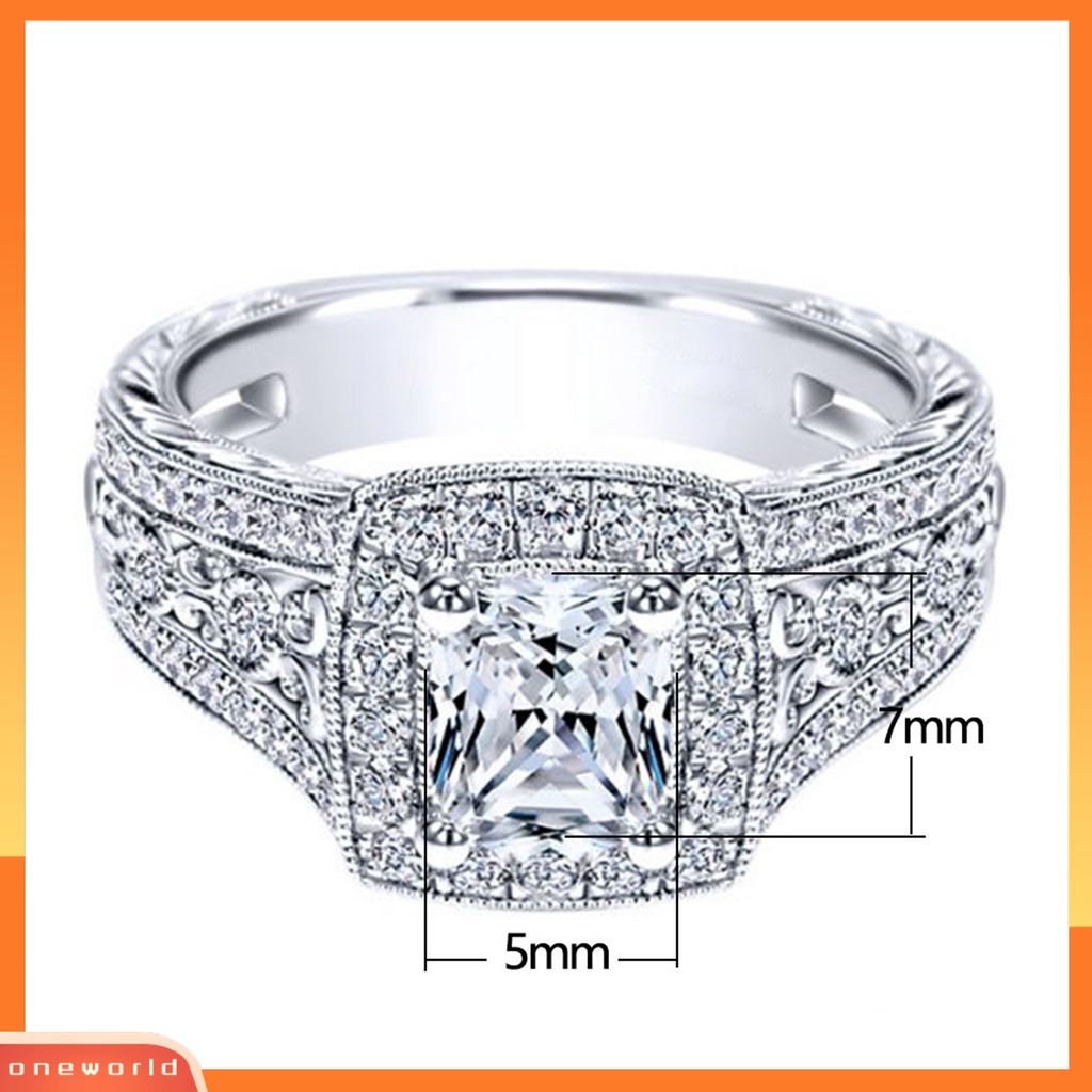 [EONE] Shiny Bright Luster Tembaga Wanita Cincin Berongga Timbul Motif Bunga Cubic Zirconia Ring Perhiasan Aksesoris