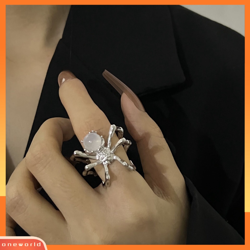 [EONE] Wanita Cincin Hias Punk Terbuka Semua Pertandingan Adjustable Perhiasan Hadiah Bola Kristal Imitasi Lady Girl Pesta Gothic Spider-shaped Finger Ring Untuk Klub Malam