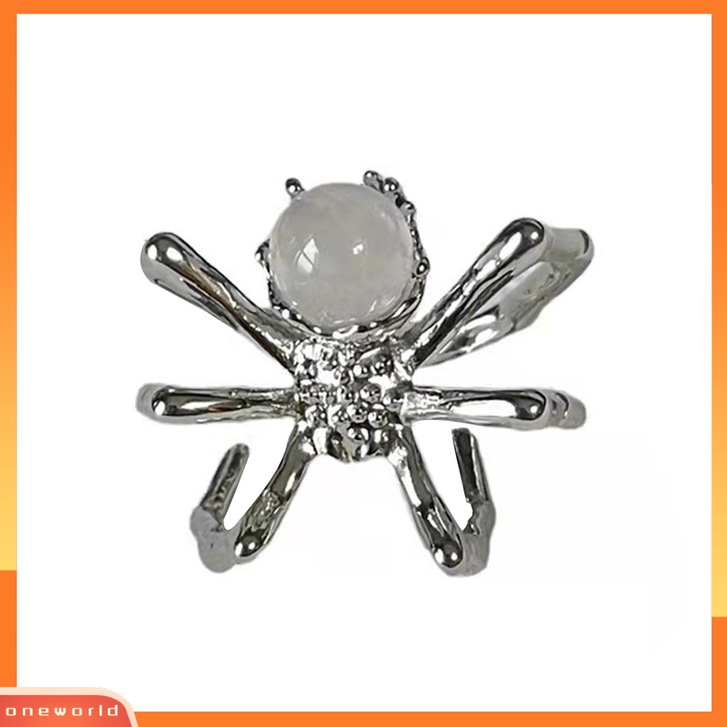 [EONE] Wanita Cincin Hias Punk Terbuka Semua Pertandingan Adjustable Perhiasan Hadiah Bola Kristal Imitasi Lady Girl Pesta Gothic Spider-shaped Finger Ring Untuk Klub Malam