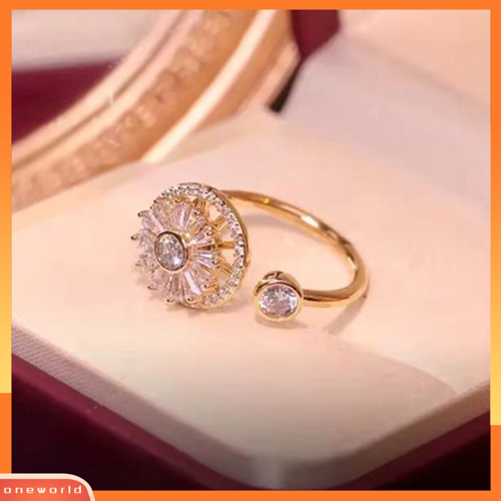 [EONE] Wanita Cincin Anti Oksidasi Pudar Tahan Keringat Pembukaan Yang Dapat Disesuaikan Zirconia Kubik Cahaya Mewah Pesta Cincin Perhiasan Aksesori