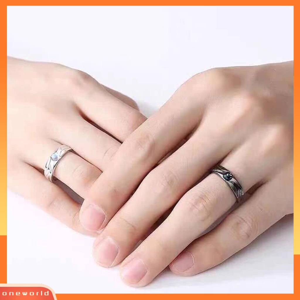 [EONE] Cincin Couple Vintage Glazed Black White Faux Moonstone Desain Pembukaan Yang Dapat Disesuaikan Hadiah Hias Tren Siswa Terbuka Cincin Perhiasan Pakaian Sehari-Hari