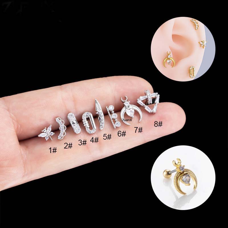 1biji Pin Capung Bentuk Tulang Rawan Tragus Anting Stud Helix Pinna Tindik Lobek 20Gauge Stailness Steel